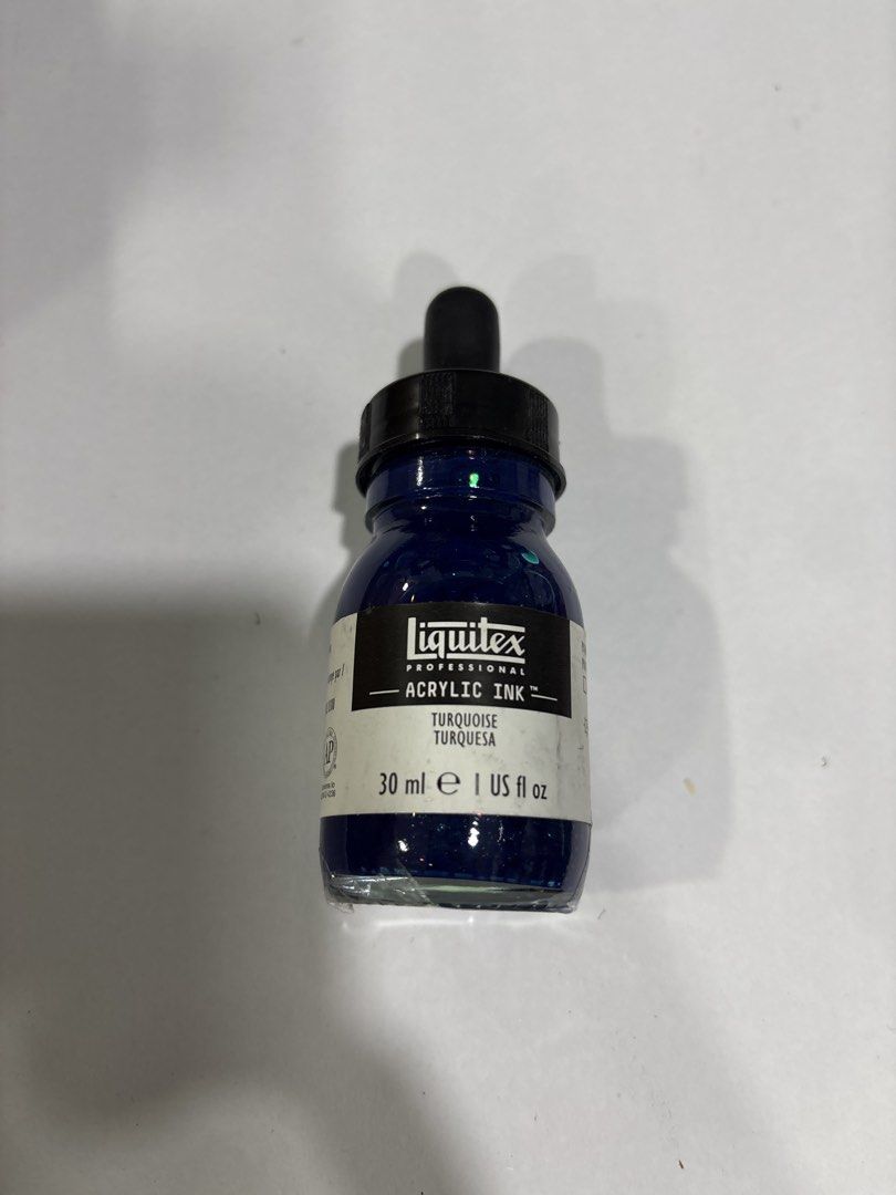 Liquitex Professional Acrylic Ink Turquoise 30ml (Category: Craft Supplies & Tools) located in Mandaluyong City. Submitted by clothescarousel (Listing ID 1471005201, Image 1). Description: - Brand: Liquitex Professional Acrylic Ink - Color: Turquoise (deep blue pigment) - Size: 30 ml / 1 US fl oz - Cap: Convenient dropper cap attached - Condition: Brand new, never opened (extra from art haul) - Ideal for: Fine art painting and calligraphy project