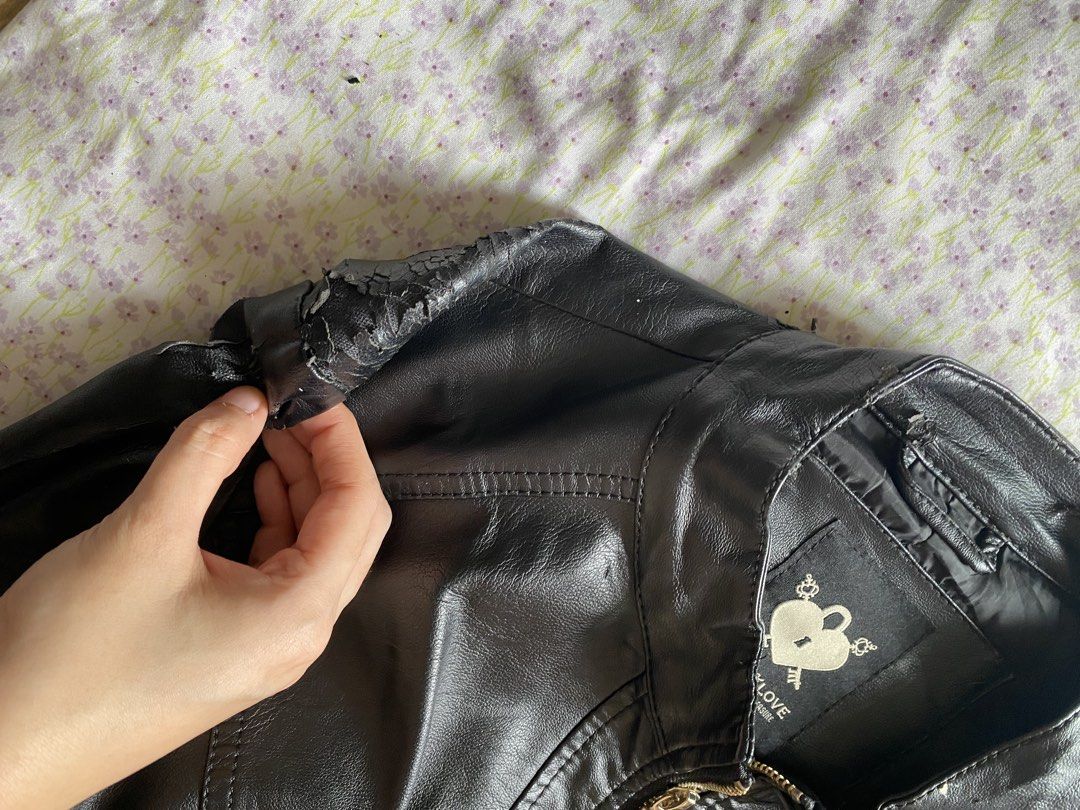 Lock & Love Faux Leather Biker Jacket Size M (Category: Coats, Jackets and Outerwear) located in Quezon City. Submitted by damclothings.ph (Listing ID 1470954013, Image 3). Description: - Brand/Model: Lock & Love Black Fux Leather Moto Jacket - Size: Medium (M) - Features: Front zipper closure, zipped chest and side pockets, quilted shoulder and side panel details - Condition: Significant flaking and peeling on the shoulder area and inner lining 