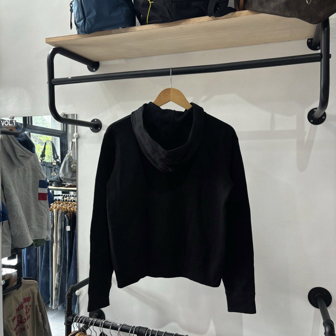 Louis Vuitton Black Monogram Drawstring Zip Hoodie (Category: Hoodies) located in Bambang. Submitted by heats777 (Listing ID 1471039452, Image 3). Description: - Brand: Louis Vuitton - Item: Black Zip Hoodie - Size: M (Regular fit) - Origin: Made in Italy - Details: Iconic LV monogram pattern on drawstrings and pocket trims - Features: Full front zip closure, dual side pockets, ribbed cuffs and hem - Condition: Excellent/Worn with care - Style: C