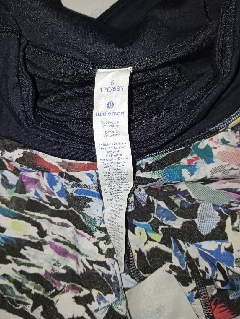 Lululemon Speed Up Shorts Multi Print Size 6 (Category: Shorts) located in Manila. Submitted by brugodoy (Listing ID 1471075552, Image 3). Description: - Brand: Lululemon - Style: Athletic running shorts with vibrant abstract multi-color print - Waistband: Solid black high-rise waistband for comfortable support - Features: Built-in liner and secure back zip pocket with signature logo zipper pull - Visibility: Reflective logo detail on the side le
