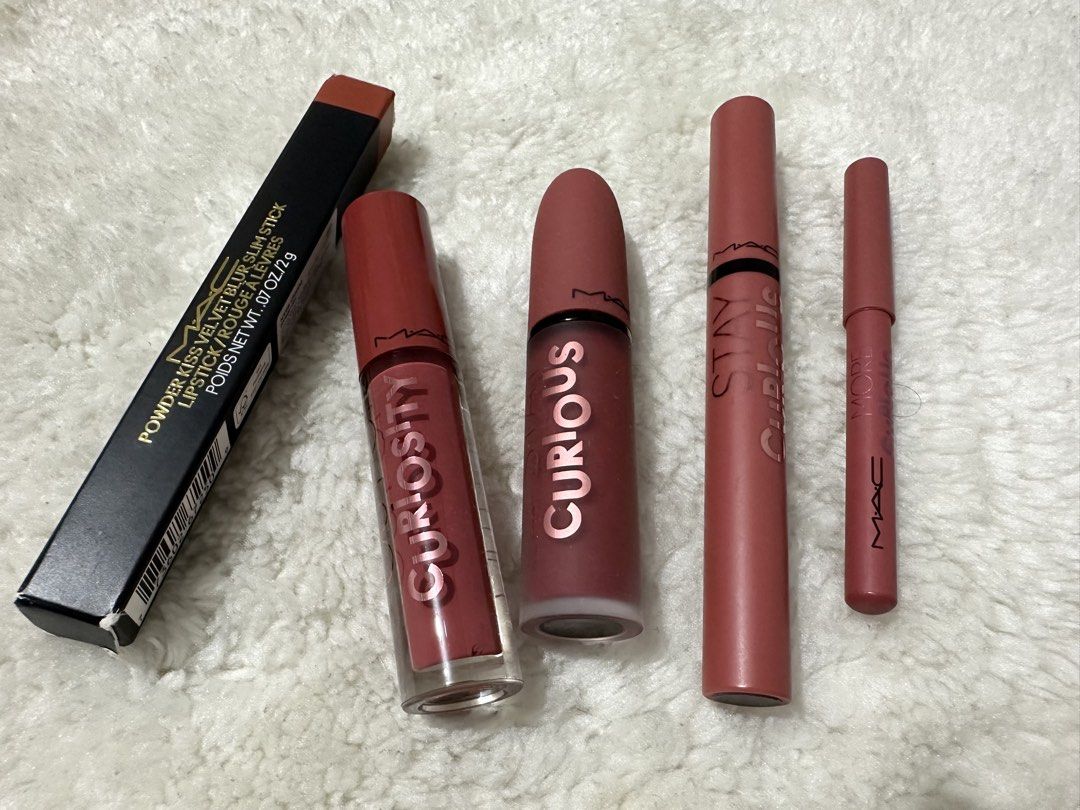 Mac Lipstick (Category: Makeup) located in Calamba. Submitted by mzbeautyfinds (Listing ID 1470974380, Image 1). Description: SELLING MY AUTHENTIC M·A·C LIPPIES! 💋 All are brand new | 50% OFF EACH ITEM! 📌Powder Kiss Velvet Blur Slim Stick SRP 1,850 Mine 925 📌Lipglass in Out of Curiosity SRP 1,400 Mine 700 📌Powder Kiss Velvet Blur Slim Stick in #897 SRP 2,097 (Zalora) Mine 1,048 📌Mini Lip Pencil in More Curious SRP 650 Mine 325 📌Powder Kiss 