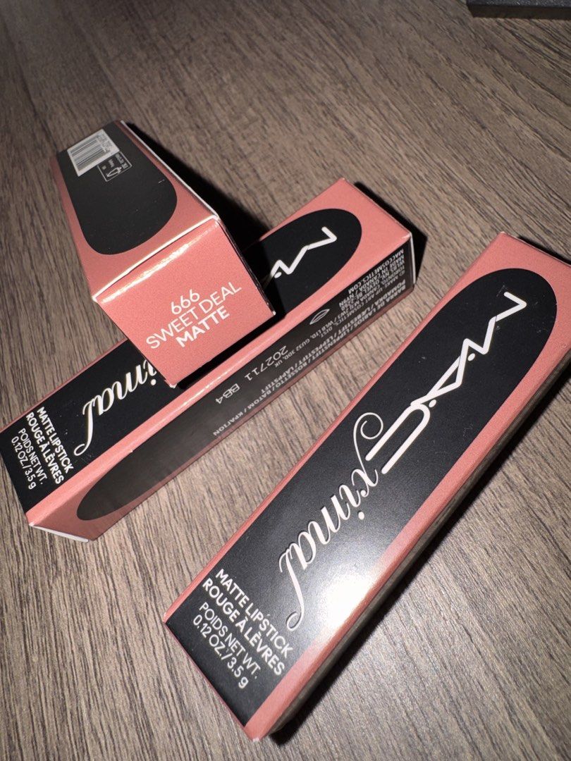 MAC Maximal Matte Lipstick 666 Sweet Deal (Category: Makeup) located in Manila. Submitted by cheesetinefinds (Listing ID 1471060953, Image 2). Description: 1000 Each - Brand: MAC Cosmetics - Product: Maximal Matte Lipstick - Shade: 666 Sweet Deal (everyday pinkish red nude) - Size: Net weight 0.12 oz / 3.5g per tube - Condition: Brand new, unopened in original packaging - Availability: Selling 3 identical tubes total .