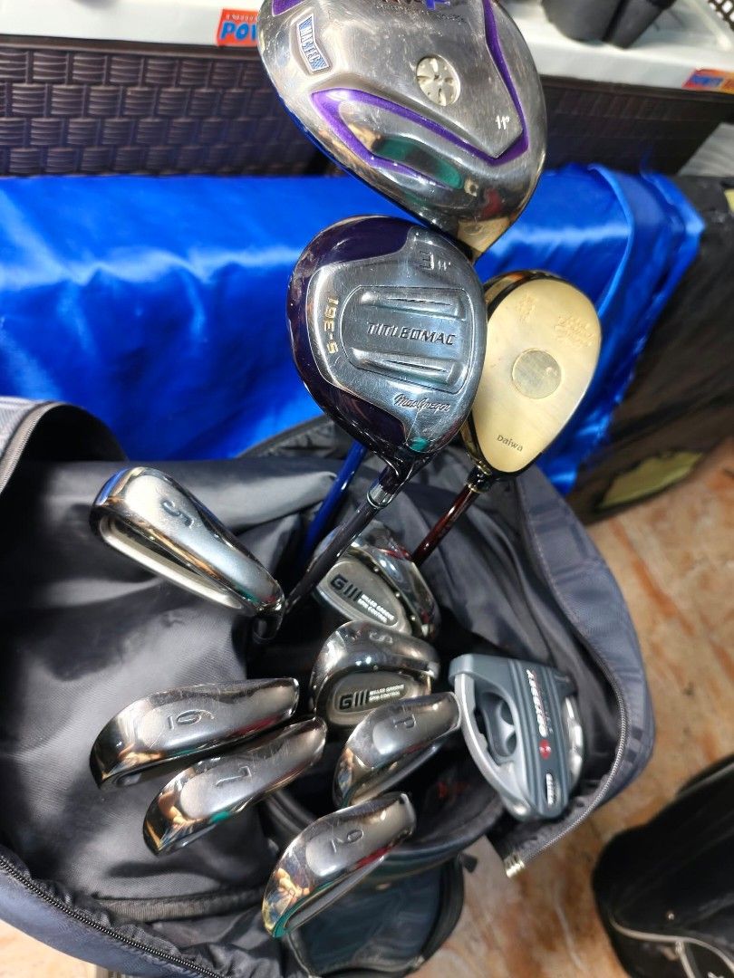 MENS SET, DAIWA G3 & MACGREGOR IN SET (Category: Golf) located in Manila. Submitted by yeonmei5614747 (Listing ID 1470361611, Image 1). Description: DAIWA G3 IRONS 5 6 7 9 AW PW ODYSSEY PUTTER MACGREGOR NVF DRIVER AND MCGREGOR TITLEOMAC 3WOOD DAIWA HYBRID.. R FLEX RIGHT HANDED CLUB. COMES WITH JANDIRO KOREAN BRAND GOLF BAG...