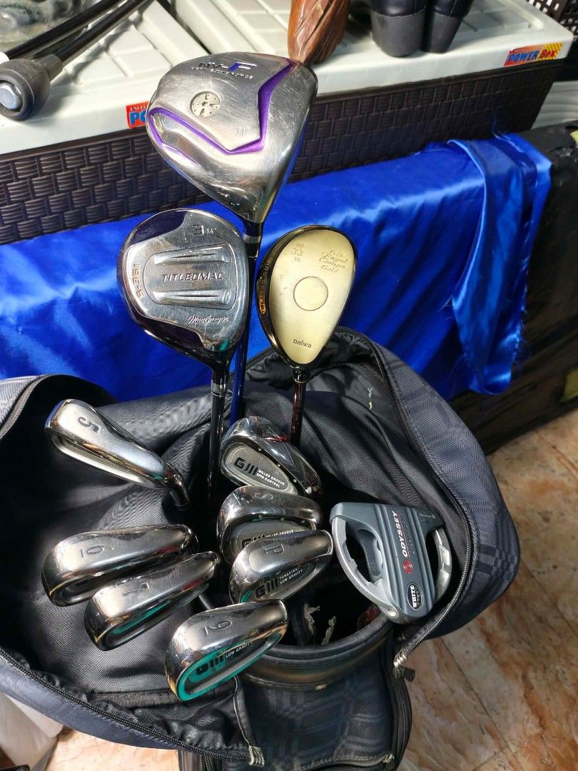 MENS SET, DAIWA G3 & MACGREGOR IN SET (Category: Golf) located in Manila. Submitted by yeonmei5614747 (Listing ID 1470361611, Image 2). Description: DAIWA G3 IRONS 5 6 7 9 AW PW ODYSSEY PUTTER MACGREGOR NVF DRIVER AND MCGREGOR TITLEOMAC 3WOOD DAIWA HYBRID.. R FLEX RIGHT HANDED CLUB. COMES WITH JANDIRO KOREAN BRAND GOLF BAG...