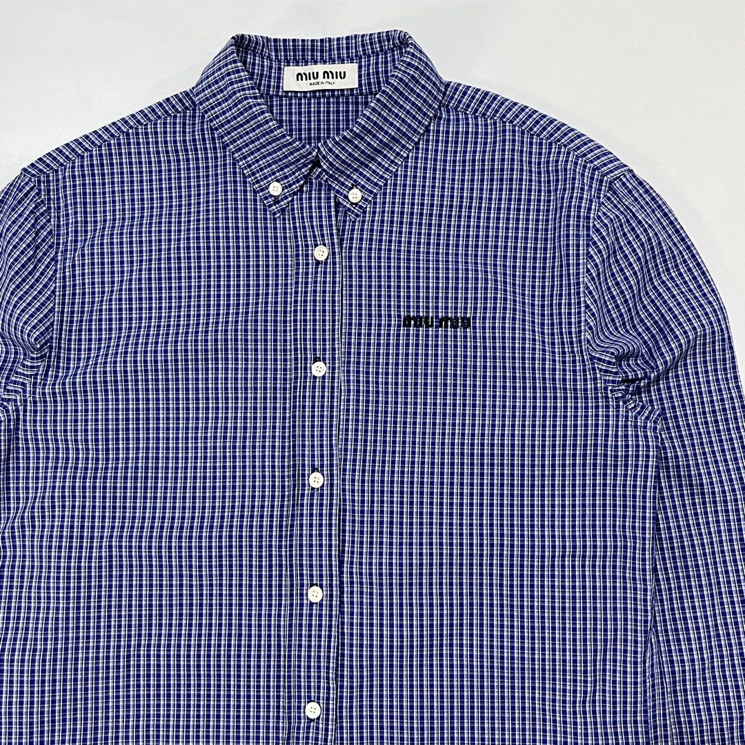 MIU MIU CHECKED POPLIN SHIRT (Category: Luxury Apparel) located in Bacolod City. Submitted by the.finest (Listing ID 1471067998, Image 2). Description: Miu Miu Checked Poplin Shirt Tag Size: 38 Width: 21 Length: 28-29 Fits Large Condition: 9.5/10 3,500+shipping fee.