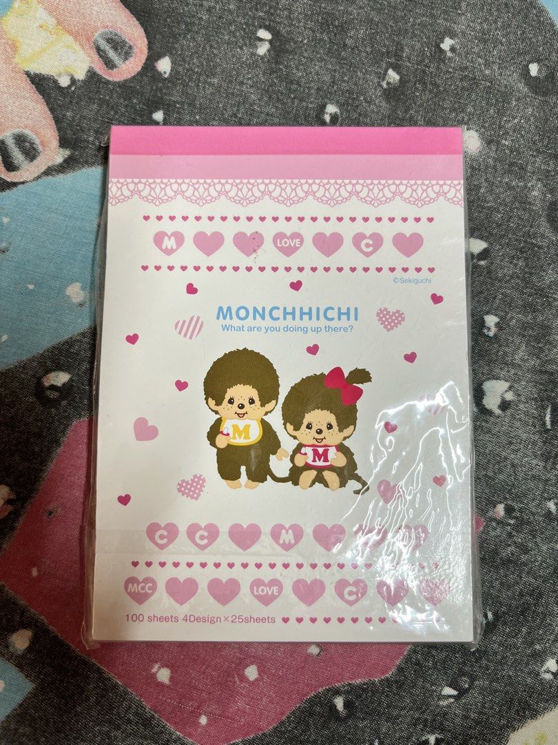 Monchhichi Memo Pad 100 Sheets 4 Designs (Category: Stationery & School Supplies) located in Manila. Submitted by leiluvsu (Listing ID 1471085602, Image 1). Description: - Brand: Sekiguchi Monchhichi merchandise - Condition: Brand new, still sealed in original plastic packaging - Size: Standard notepad size - Pages: 100 total sheets split across 4 adorable designs (25 sheets per design) - Perfect for: Journaling, daily note-taking, or adding to a