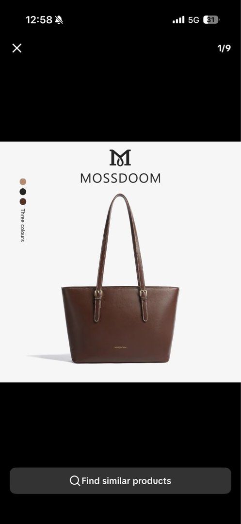 MOSSDOOM Brown Shoulder Tote Bag (Category: Shoulder Bags) located in Binangonan. Submitted by katevargas (Listing ID 1471092550, Image 1). Description: - Brand: MOSSDOOM - Color: Brown - Design: Classic tote with chic front buckle details and a smooth finish - Straps: Twin shoulder straps for comfortable daily wear - Details: Clean structure with a small metallic brand stamp near the bottom - Capacity: Spacious interior, perfect for holding all 