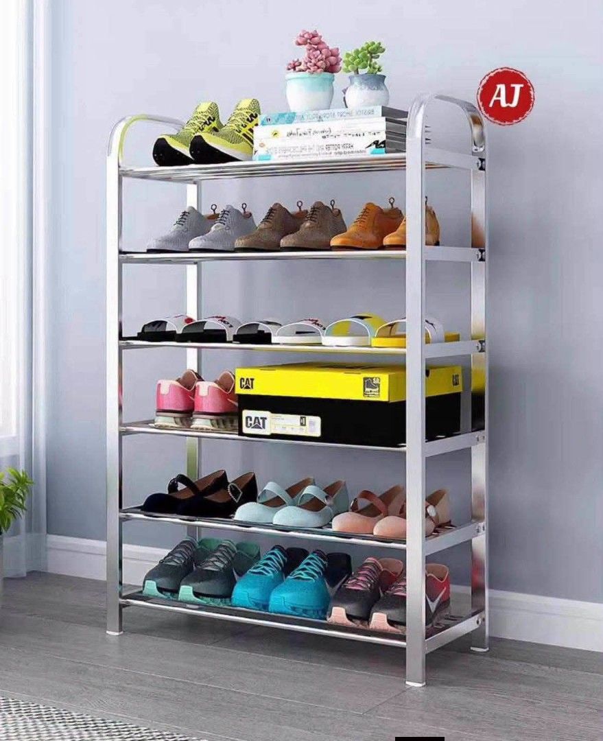 Multi-tier stainless steel shoe rack organizer (Category: Shelves, Cabinets & Racks) located in Manila. Submitted by iliasjen3082126 (Listing ID 1470977667, Image 1). Description: - Multi-tier stainless steel shoe rack - Keeps entryway clean and tidy - Holds plenty of footwear with sturdy, non-sagging metal bars - Space-saving vertical design fits tight hallways or bedrooms - Easy assembly with flat-packed parts - Clean silver finish matches any 