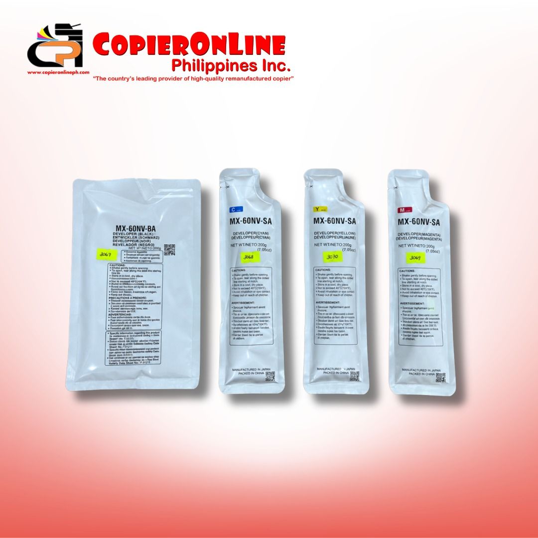 MX-60NV-BA / MX-60NV-SA Developer Powder (200g) - for SHARP MX4071 (CYMK) (Category: Printers, Scanners & Copiers) located in Quezon City. Submitted by copieronlineinc (Listing ID 1470994683, Image 1). Description: 🖨️ SHARP DEVELOPER – MX-60NV-BA / MX-60NV-SA ✨ Maintain consistent print quality with replacement developer for compatible Sharp color copiers! Developer helps carry toner to the imaging drum, supporting clear image formation and reli