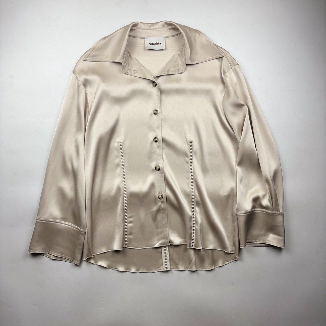 Nanushka Tippi Shirt (Category: Longsleeves) located in Makati City. Submitted by ragrepository (Listing ID 1471115613, Image 1). Description: Nanushka Tippi Shirt Tagged as XXS fits oversized Length- 27” Pit to pit- 21.5” Sleeves- 22” Shoulder-20” Condition- 9/10 Flaw-None .