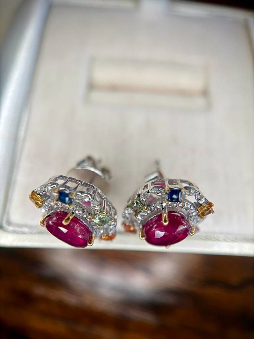 Natural Ruby, Diamonds & Multicolored Sapphires in 925 Silver Setting (Category: Earrings) located in Baguio. Submitted by asna_taku (Listing ID 1471025477, Image 3). Description: ❤️ Natural Ruby, Diamonds & Multicolored Sapphires in 925 Silver Setting 💎 Ruby red with a colorful sparkle! ❤️✨ For the ladies who love distinctive gemstone jewelry, this gorgeous pair combines vibrant natural rubies with sparkling natural diamonds and multicolored sa