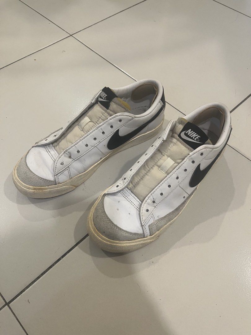 Nike Blazer Low '77 Vintage White Black (Category: Sneakers) located in Makati City. Submitted by claui04 (Listing ID 1471001522, Image 1). Description: - Brand/Model: Nike Blazer Low '77 Vintage - Colorway: White and Black with grey suede toe overlay - Size: US 8 / UK 5.5 / EUR 39 - Condition: Regular use with natural sole yellowing and overall wear - Style: Retro low-top with iconic exposed foam tongue - Perfect as a stylish and comfortable dai