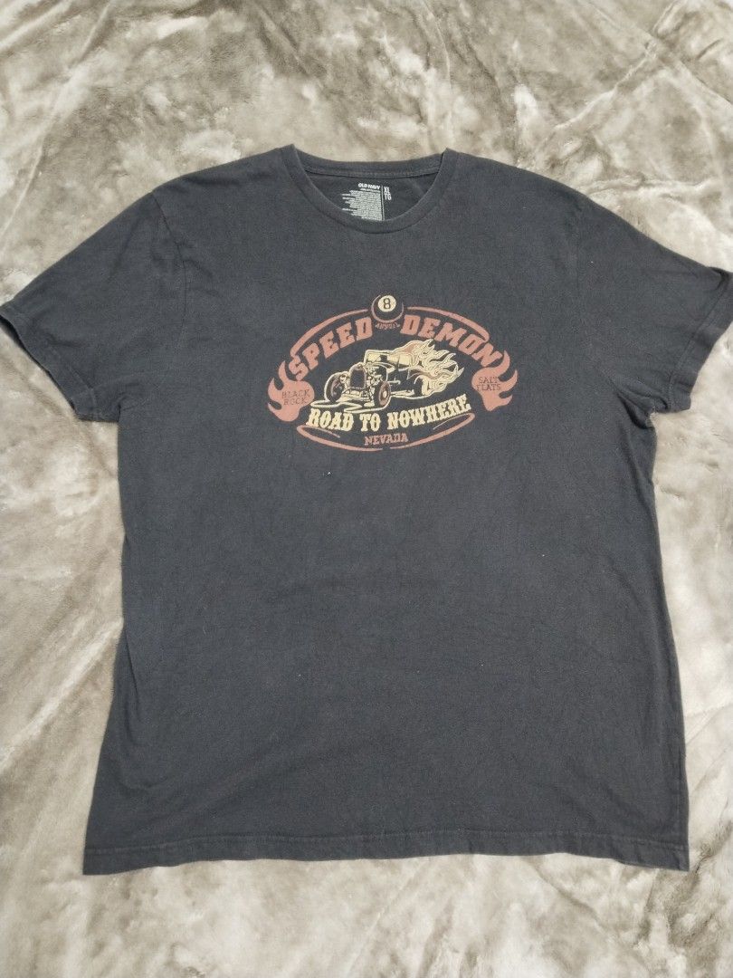 Old Navy "Speed Demon" Graphic Tee — Size XL (Category: Tshirts & Polo Shirts ) located in Mabalacat. Submitted by al_amin_thrift (Listing ID 1471063824, Image 1). Description: Old Navy "Speed Demon" Graphic Tee — Size XL 29*23 ✔️ Authentic Old Navy ✔️ Classic hot rod graphic: "Speed Demon — Road to Nowhere, Nevada" ✔️ Color: Black ✔️ 100% cotton — soft & comfortable ✔️ Size: XL ✔️ Made in Dominican Republic ✔️ Good pre-loved condition ✔️ ⚠️ Note