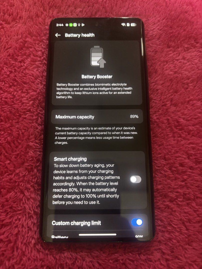 Oppo Reno11 Pro 5G (Category: OPPO) located in Las Pinas. Submitted by mom_eli (Listing ID 1470992662, Image 3). Description: - Brand/Model: Oppo Reno11 Pro 5G (CPH2607) - Storage: 512GB large capacity - Condition: Pre-loved, well-maintained (7/10) - Battery Health: 89% with smart charging features - Software: Updated ColorOS - Inclusions: Original box, fast charger, USB cable, and protective phone case.