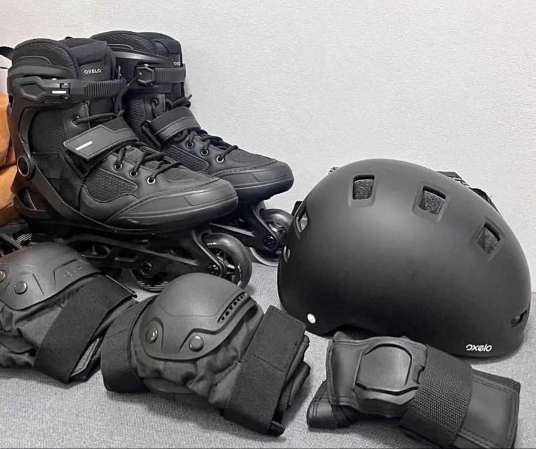 Oxelo Inline-Skates Fit100 (Category: Other Sports Equipment and Supplies) located in Makati City. Submitted by dorinalizza (Listing ID 1470986487, Image 1). Description: Oxelo Inline Skates Fit100 Size:42 Helmet-L 3 set Safety Gear-XL Bought in Decathlon Singapore 2-3times lang nagamit..
