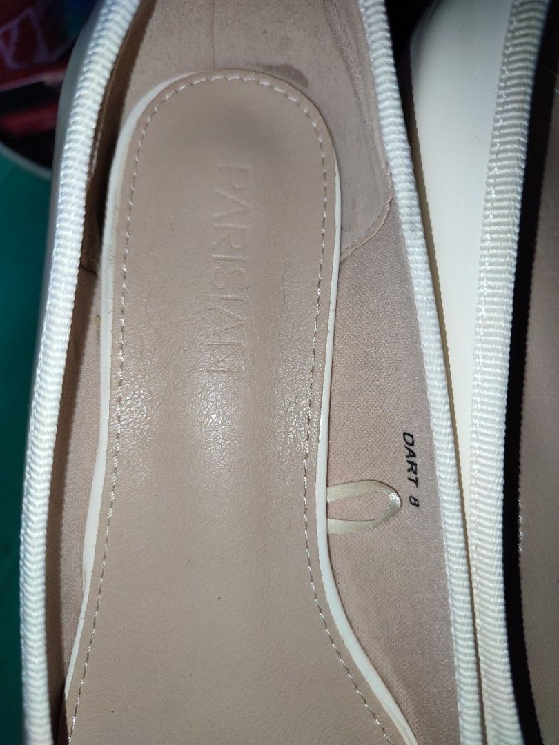 Parisian White Bow Low Heels Size 8 (Category: Heels) located in Marikina City. Submitted by surplusbuffet (Listing ID 1471097183, Image 2). Description: RFS: Served its purpose - Brand/Style: Parisian white low heels - Size: 8 - Design: Cute bow on the front - Heel: Low block heel for all-day comfort - Condition: Clean inside, normal scuffs on soles from being worn a few times - Origin: Made in China.