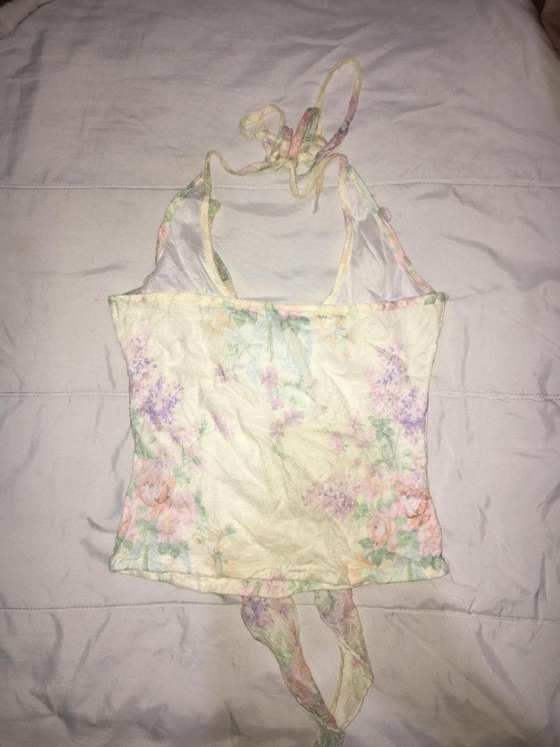 pastel floral mesh halter top (Category: Others Tops) located in Quezon City. Submitted by thriftyzx (Listing ID 1471077576, Image 2). Description: pastel floral mesh halter top Size: Small Excellent Condition No issue 1500 Freeshipping Location: QC.