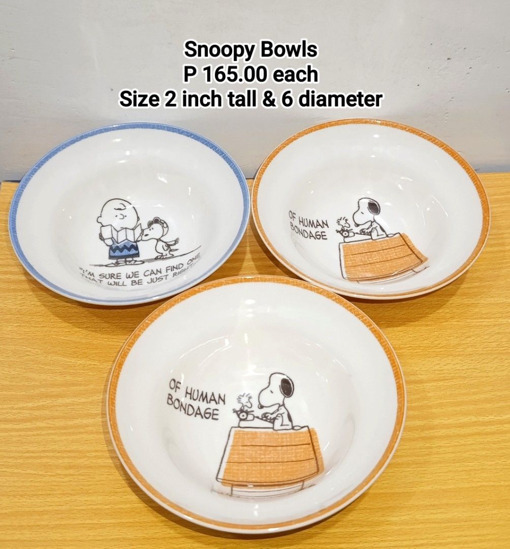Peanuts Snoopy Ceramics Bowl (Category: Dinnerware & Cutlery) located in Binan City. Submitted by mayjhe (Listing ID 1470961285, Image 1). Description: 💛 For Sale 💛 🌸 Peanuts Snoopy 🍀 Ceramics Bowl 📍 Condition: Good 💰 Price is ₱ 165.00 each 👉 Other details posted 🇵🇭 Location Biñan Laguna 🛵 Courier J& T and Lalamove 📋 Shipping by schedule 📍 NO COD & COP 📌 All items are carefully packed and labeled with Fragile stickers for breakable g