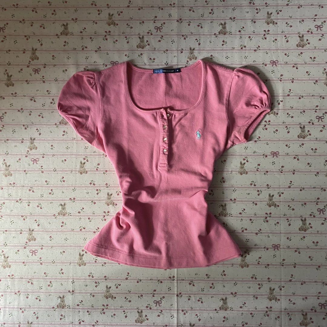 pink polo established 67 (Category: Blouses) located in Bulacan. Submitted by thriftnluv.byc_ (Listing ID 1471098310, Image 1). Description: LIKE NEW! no flaws - medium on tag / best fit (medium to semi large).