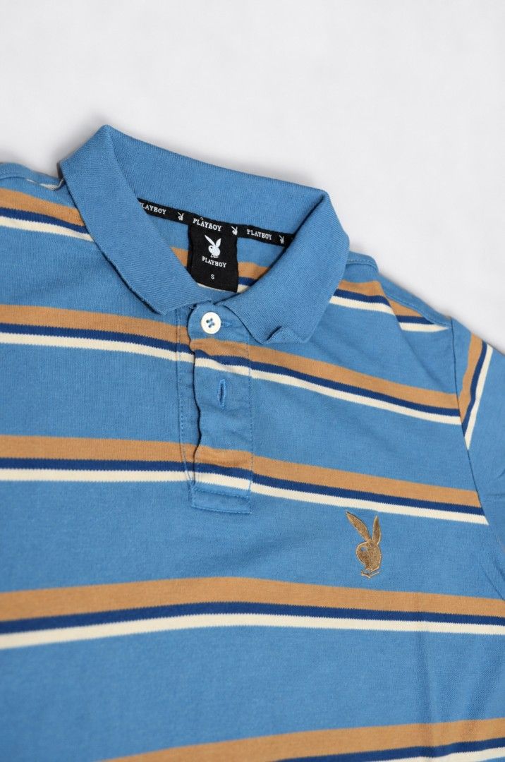 Playboy Blue Striped Polo Shirt (Category: Tshirts & Polo Shirts ) located in Manila. Submitted by yvl.mnl (Listing ID 1470974201, Image 2). Description: 19x25 no issue @yvl.mnl on IG.