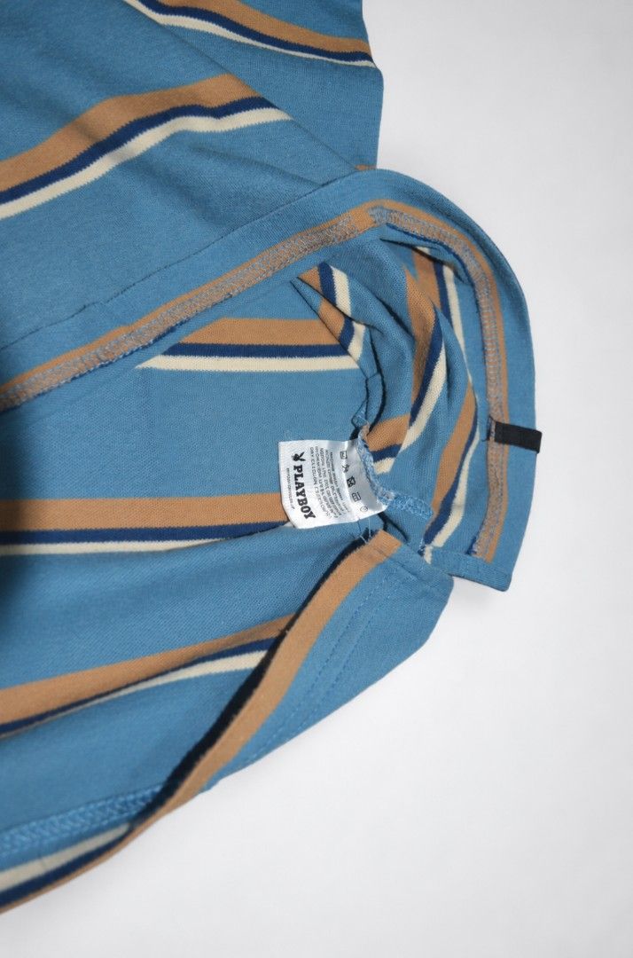 Playboy Blue Striped Polo Shirt (Category: Tshirts & Polo Shirts ) located in Manila. Submitted by yvl.mnl (Listing ID 1470974201, Image 3). Description: 19x25 no issue @yvl.mnl on IG.