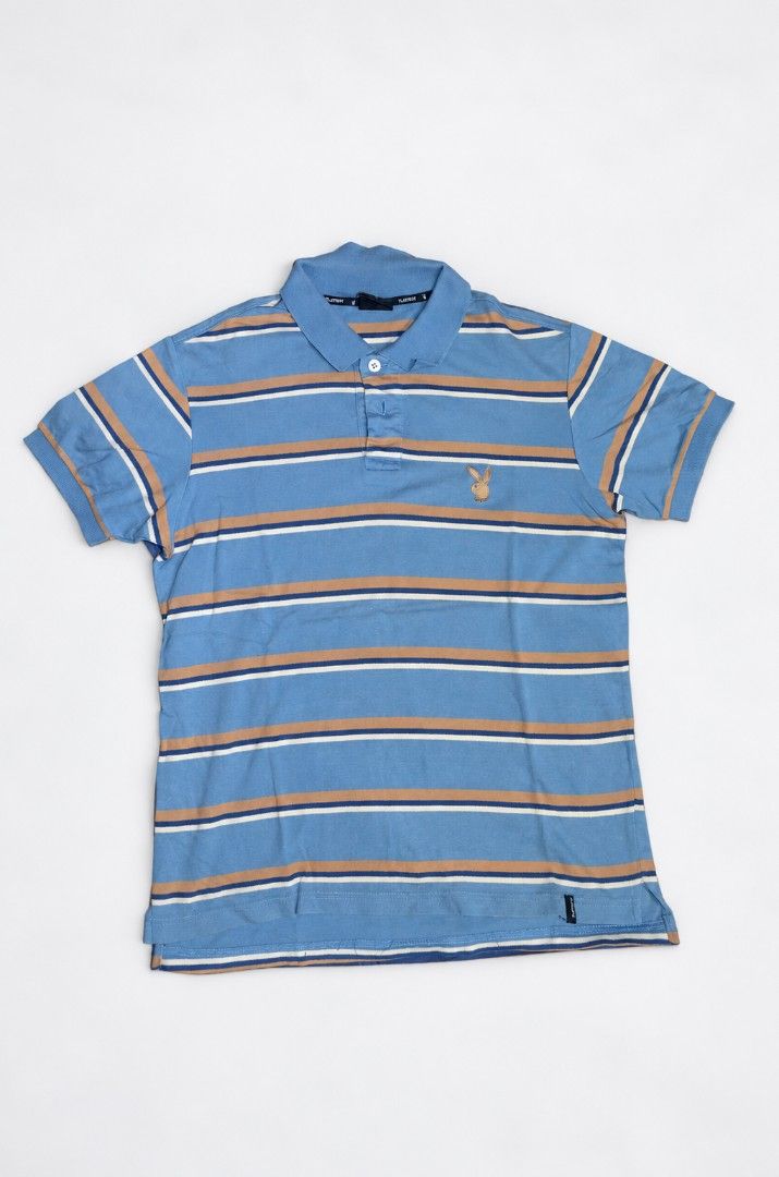 Playboy Blue Striped Polo Shirt (Category: Tshirts & Polo Shirts ) located in Manila. Submitted by yvl.mnl (Listing ID 1470974201, Image 1). Description: 19x25 no issue @yvl.mnl on IG.