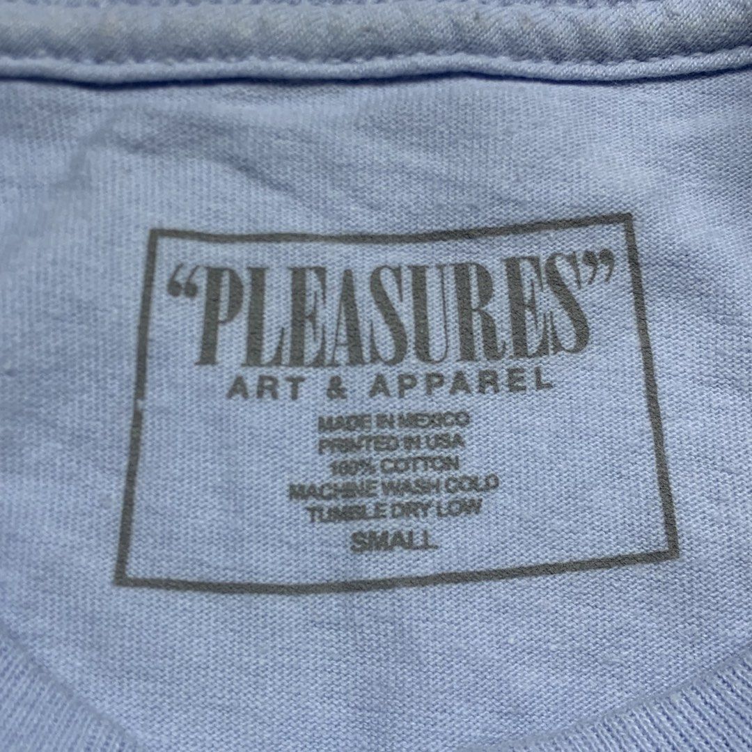 PLEASURES - Music T-Shirt (Category: Tshirts & Polo Shirts ) located in Manila. Submitted by shottas_21 (Listing ID 1471033093, Image 2). Description: PLEASURES - Music T-Shirt SIZE - Small CONDITION - 9/10 Made in Mexico CHEST - 17.5” LENGTH - 27”.