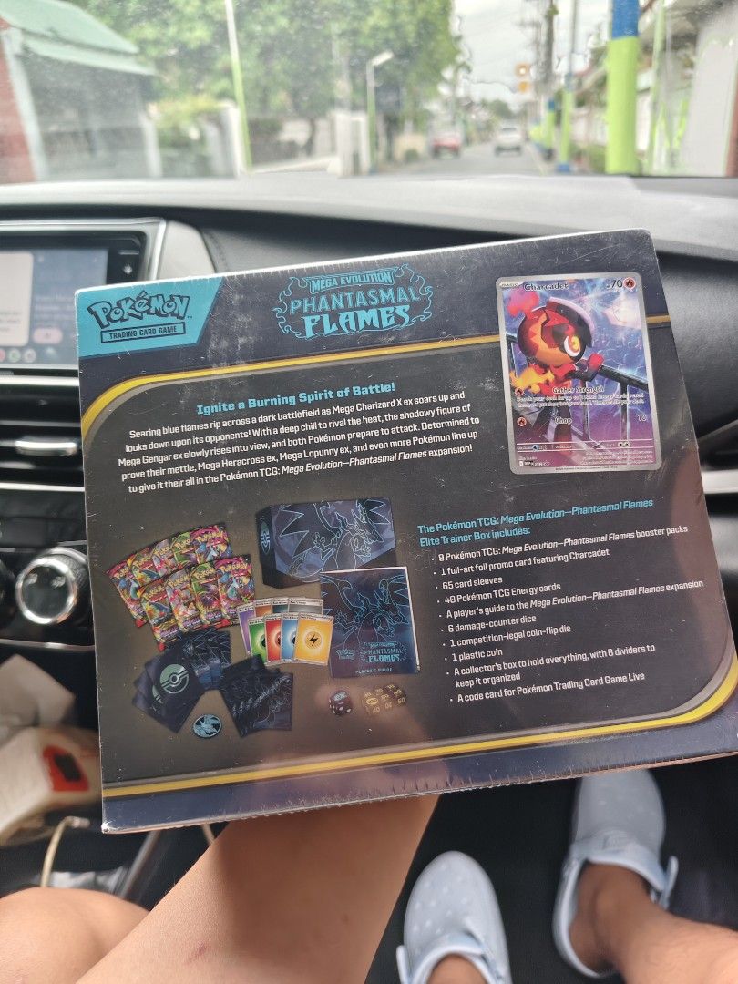 Pokémon Mega Evolution: Phantasmal Flames Elite Trainer Box (ETB) English (Category: Card Boxes & Cases) located in Manila. Submitted by rarewind.cb1244 (Listing ID 1471060381, Image 2). Description: - 100% Brand New & Factory Sealed Pokémon TCG: Mega Evolution - Phantasmal Flames Elite Trainer Box - Stunning Mega Charizard X packaging and collector's box - 9 Booster packs to expand your collection - 1 Full-art foil promo card featuring Charcadet