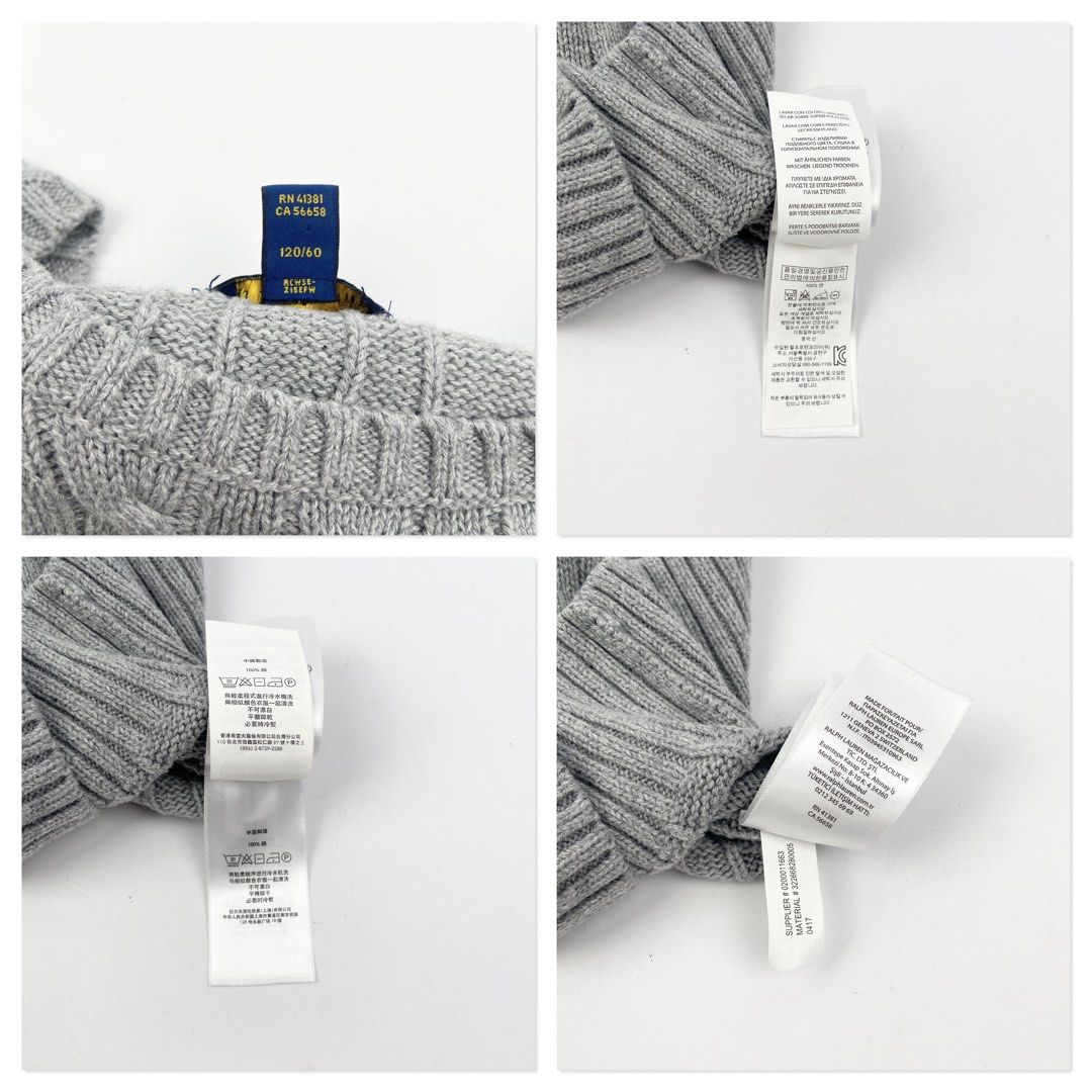 Polo Ralph Lauren Grey Cable (Category: Longsleeves) located in Manila. Submitted by draftdrops (Listing ID 1470948312, Image 3). Description: Embroidered side logo, cable knit and excellent condition Width :14 Length :16 Size:xs(Womens ).