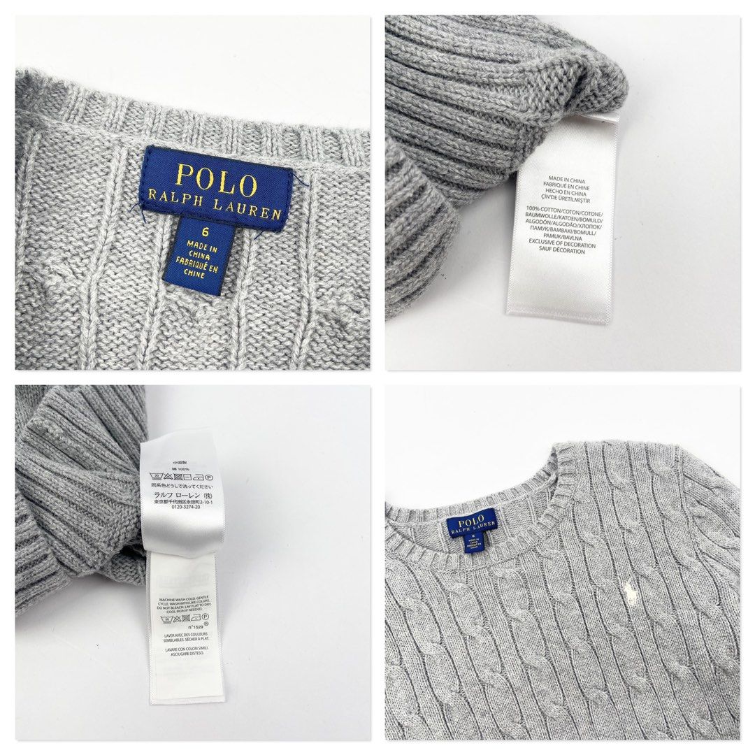Polo Ralph Lauren Grey Cable (Category: Longsleeves) located in Manila. Submitted by draftdrops (Listing ID 1470948312, Image 2). Description: Embroidered side logo, cable knit and excellent condition Width :14 Length :16 Size:xs(Womens ).