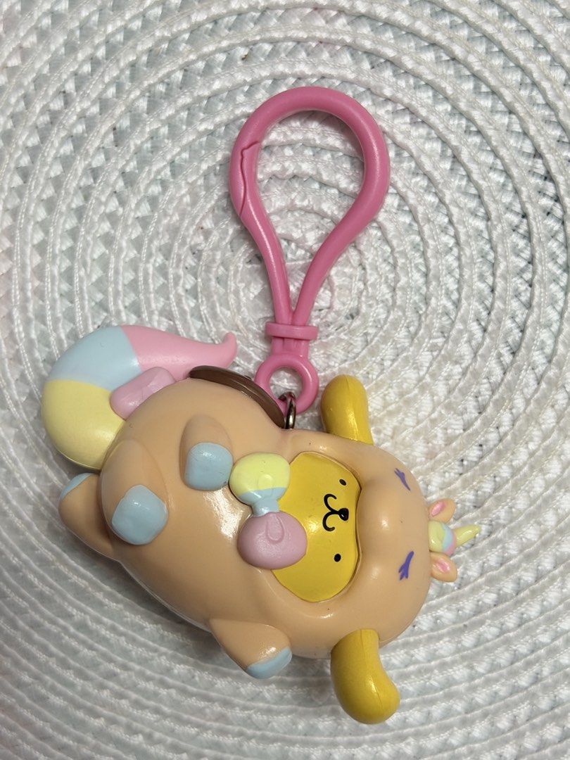 Pompompurin hangers, bag charm, keychain (Category: Character Goods) located in Manila. Submitted by hellokittyjhoe (Listing ID 1470973045, Image 1). Description: Super cute and heavy .