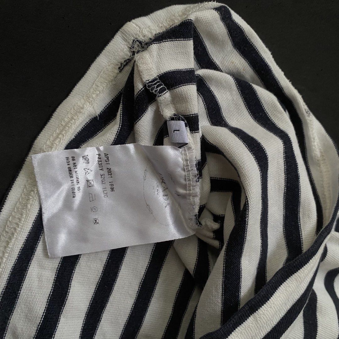 Prada (Category: Luxury Apparel) located in Cabadbaran. Submitted by 21stera.ph (Listing ID 1471038413, Image 3). Description: Prada stripes color rate: 9/10 22 x 26 Issue: bleach stain sa likod.