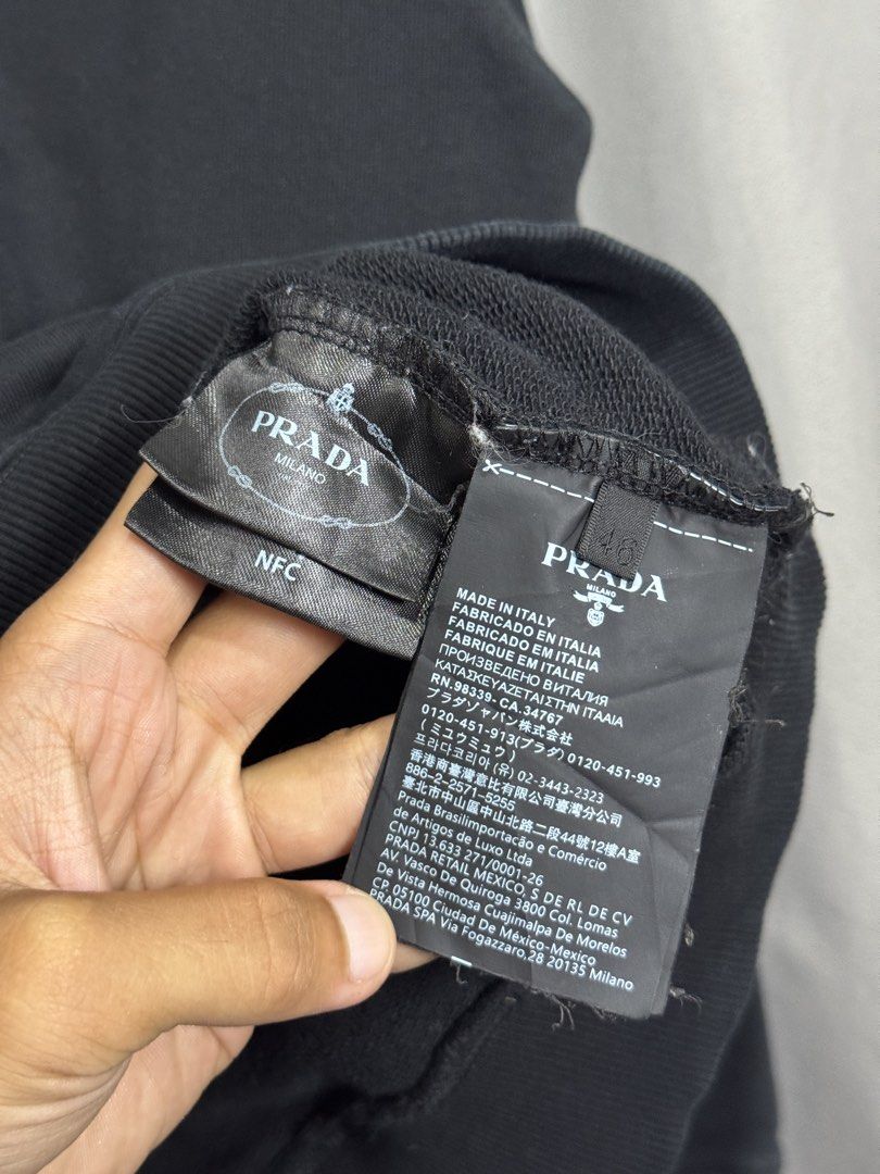 Prada Big Logo Sweater (Category: Coats, Jackets and Outerwear) located in Meycauayan. Submitted by itstimothrifts (Listing ID 1471005407, Image 3). Description: Prada Big Logo Sweater Excellent Condition No flaws Size 46 on tag Medium W 22 L 25.5.