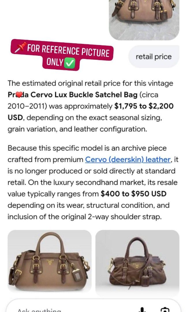 Prada Cervo Lux Buckle Satchel Bag Authentic💯💯 (Category: Shoulder Bags) located in Davao. Submitted by SecondhandItems97 (Listing ID 1470999300, Image 3). Description: Medium size Includes generic dustbag.