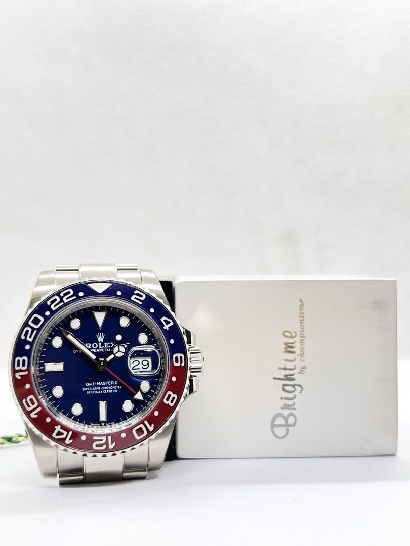 Pre Owned Rolex Oyster Gmt Master II 126719BLRO “Pepsi” Blue Dial Automatic White Gold Casing Bracelet ( Nov 25 ) (Category: Watches) located in Singapore. Submitted by brightime (Listing ID 1471042747, Image 3). Description: Pre Owned Rolex Oyster Gmt Master II 126719BLRO “Pepsi” Blue Dial Automatic White Gold Casing Bracelet ( Nov 25 ) ** Pre-Owned ** ** Mint Condition With Protective Film ** Model : 126719BLRO Also known as : Oyster Gmt Master