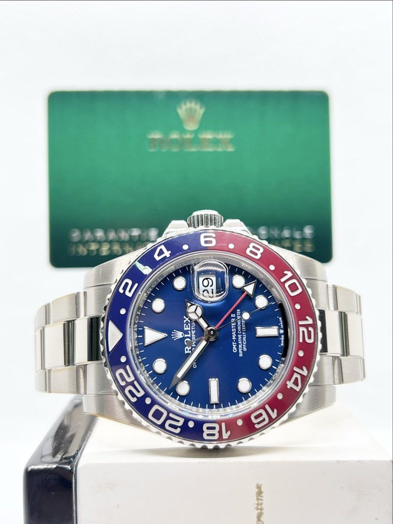 Pre Owned Rolex Oyster Gmt Master II 126719BLRO “Pepsi” Blue Dial Automatic White Gold Casing Bracelet ( Nov 25 ) (Category: Watches) located in Singapore. Submitted by brightime (Listing ID 1471042747, Image 1). Description: Pre Owned Rolex Oyster Gmt Master II 126719BLRO “Pepsi” Blue Dial Automatic White Gold Casing Bracelet ( Nov 25 ) ** Pre-Owned ** ** Mint Condition With Protective Film ** Model : 126719BLRO Also known as : Oyster Gmt Master