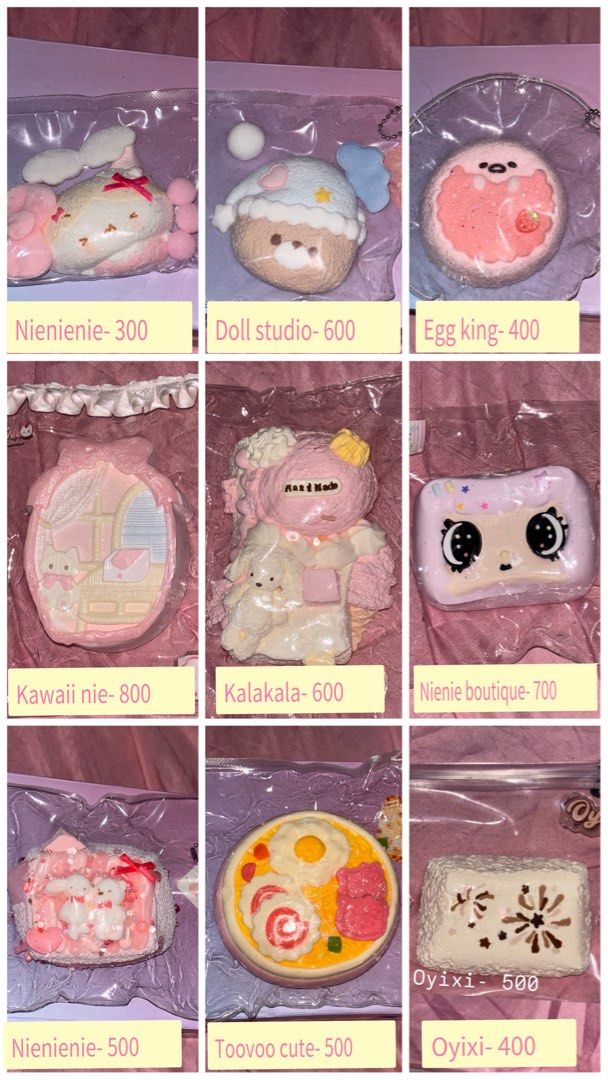 Premium Taba squishies (Category: Designer & Blind Box Toys) located in Quezon City. Submitted by dvr_frnchsc (Listing ID 1471085231, Image 1). Description: Nienenie, Doll Studio, Egg King, Kawaii Nie, Kalakala, Nienenie Boutique, Toovoo Cute, and Oyixi - Price: ₱300 to ₱800 per piece - Kindly send a message .