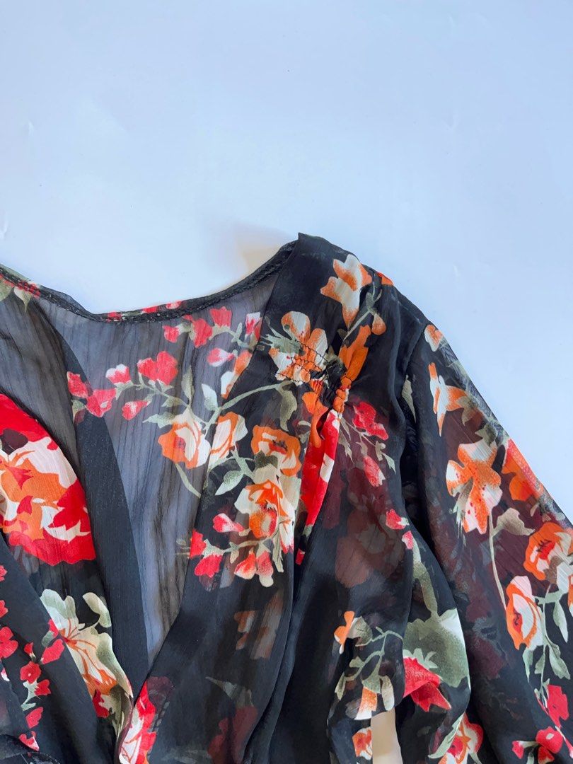 [PREVIEW] Sheer Black Rose Print Wrap V-Neck Top (Category: Others Tops) located in Lianga. Submitted by preyala (Listing ID 1471054666, Image 2). Description: [PREVIEW] Sheer Black Rose Print Wrap V-Neck Top Size: Bust: 31-34 Length: 24.8 Mine 350 Grab 380 Grabbing ends at 10:00 PM (today).