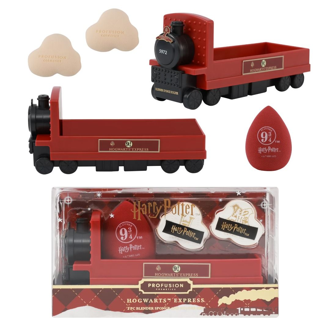 Profusion Harry Potter Hogwarts Express 4PC Blender Sponge Set BNIB (Category: Makeup) located in Las Pinas. Submitted by anonymously_shopaholic (Listing ID 1470973720, Image 1). Description: - Brand: Profusion Cosmetics x Harry Potter collaboration - Condition: Brand new, unopened in original packaging - Hogwarts Express train holder - Platform 9 3/4 blender sponge - Two smoke cloud powder puffs - Perfect gift for Harry Potter fans and makeup en