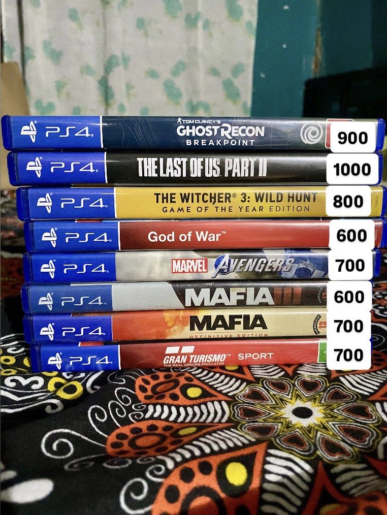 PS4 Games Bundle (Category: PlayStation) located in General Trias. Submitted by eddd14 (Listing ID 1470964011, Image 1). Description: Ps4 Games for Sale Gran turismo sport - 700 Ghost Recon Breakpoint - 900 The last of us part 2 - 1,000 Mafia 3 - 600 Mafia Definitive Ed - 700 The witcher 3 - 800 Marvel avengers - 700 God of war - 600 Location: Gentri,Cavite .