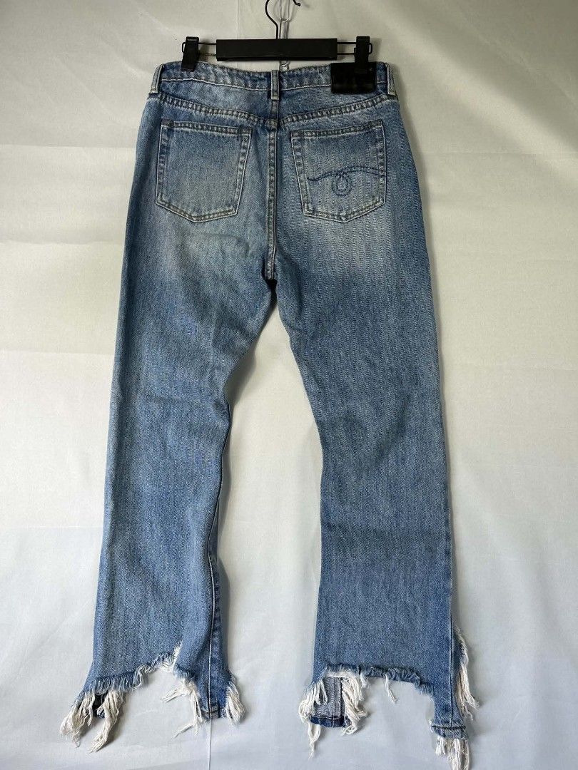 R13 Flared Bottom Distressed Jeans (Category: Jeans) located in Caloocan City. Submitted by zealbear_441c38 (Listing ID 1470980300, Image 2). Description: Title - R13 Model/Name - Kick Fit Long Size on Tag - 26 Conditiion - Excellent Condition with no major issue Dimension (WxLxH) - 14x36 Inches Category- Casual/Y2K Fitting - Flared/Boot Cut Made in - Italy Material - Denim cotton Color - Wash Blue Design - Torn Year - Inclusion - None Note - All