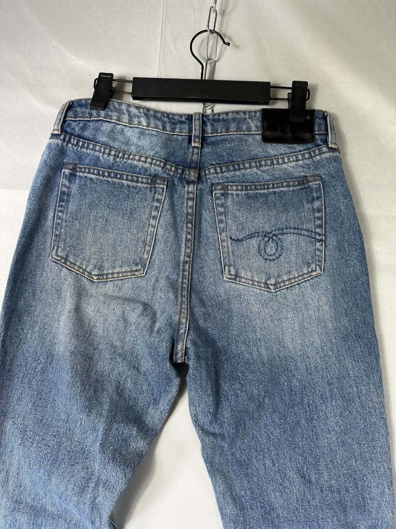 R13 Flared Bottom Distressed Jeans (Category: Jeans) located in Caloocan City. Submitted by zealbear_441c38 (Listing ID 1470980300, Image 3). Description: Title - R13 Model/Name - Kick Fit Long Size on Tag - 26 Conditiion - Excellent Condition with no major issue Dimension (WxLxH) - 14x36 Inches Category- Casual/Y2K Fitting - Flared/Boot Cut Made in - Italy Material - Denim cotton Color - Wash Blue Design - Torn Year - Inclusion - None Note - All