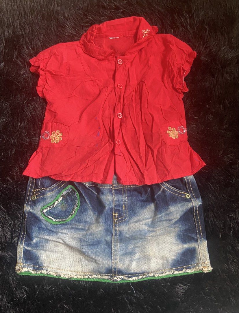 Red Blouse for Girls (Category: Babies & Kids Fashion) located in Manila. Submitted by ms_dcollectionph (Listing ID 1471036200, Image 3). Description: Super cute red button-down blouse with floral embroidery. Comfy everyday outfit for toddlers and young girls..