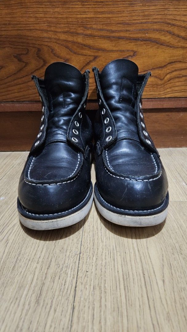 Red Wing 8130 Black Moc Toe Boots (Category: Boots) located in Taguig. Submitted by wolffangs (Listing ID 1470981236, Image 1). Description: Redwing 8130 Moctoe Size 7E Black Chrome Leather Vibram Christy sole Resoled by Willie's Leather last 2022 With scuffs andscratches on the leather With heel drags Well maintained Original laces are gone but will provide alt laces.