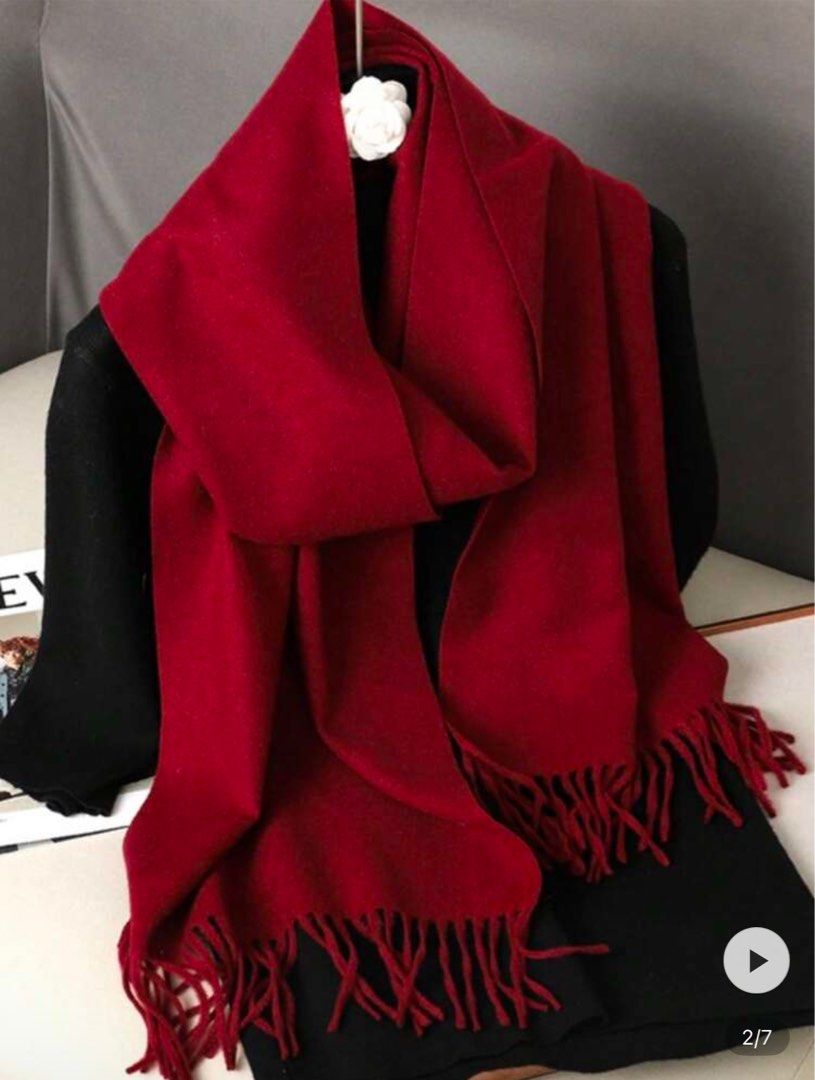 Red Winter Scarf with Fringe (Category: Scarves) located in Paranaque City. Submitted by sofiaveee (Listing ID 1471084741, Image 1). Description: - Color: Bright crimson red - Material: Soft, cozy wool-like fabric - Design: Classic long rectangular shape with twisted fringe ends - Fit: Lightweight yet warm, easy to wrap multiple times - Styling: Perfect match for black coats, jackets, and winter sweaters RFS: Duplicate order Pm for actual photos.