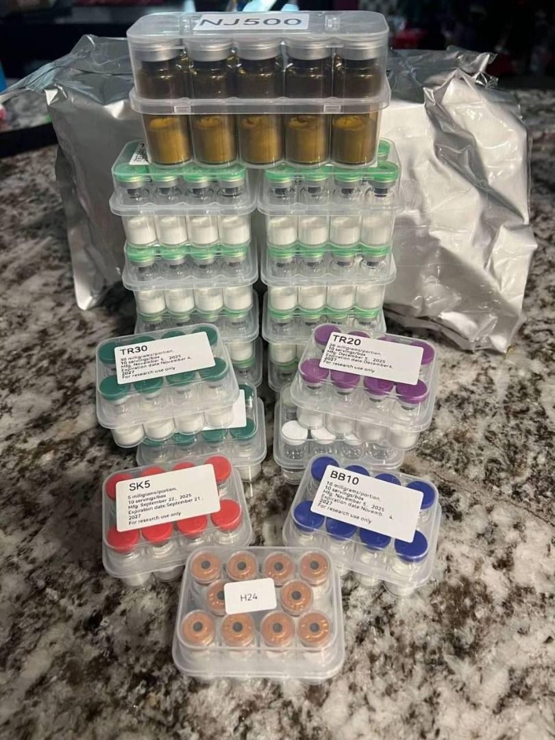 Research peptides Vials Assorted Sets TR60 Ada10 RT20 (Category: Medical Supplies & Tools) located in Caloocan City. Submitted by juaneossi (Listing ID 1471113669, Image 3). Description: - Lot of multiple plastic storage cases filled with labeled research chemical glass vials - Includes amber vials with powder and clear vials with colored caps - Labeled with codes: TR60, Ada10, RT20, NJ500, TR30, SK5, BB10, H24, RT40, NP810, and CU100 - Neatly st