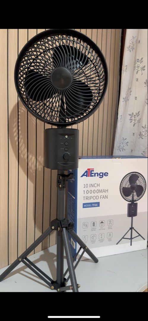 RUSH opolar atenge roccia camping fan (Category: Fans) located in Muntinlupa City. Submitted by cxllins (Listing ID 1471100614, Image 2). Description: RUSH 1 stock only offer if sure buyer, pls no haggle this is brand new! thank you! - Brand: Atenge 10-inch Tripod Fan - Color: Sleek Black - Battery: 10000mAh long-lasting capacity - Condition: Complete with original box RFS: extra fan msg me if interested or more photos .