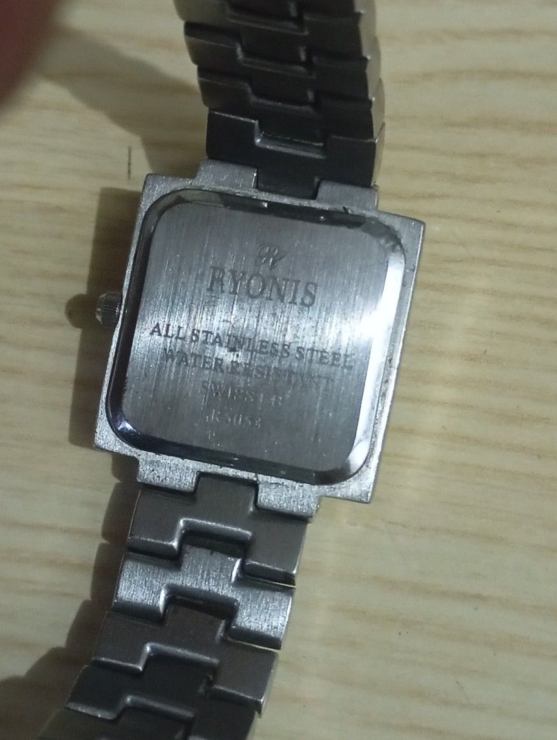Ryonis Swiss quartz (Category: Women's Watches) located in Las Pinas. Submitted by quick_deals_great_finds2 (Listing ID 1471075810, Image 2). Description: Original good working condition Quartz with battery 25mm small fits wrist 6.3 inches.