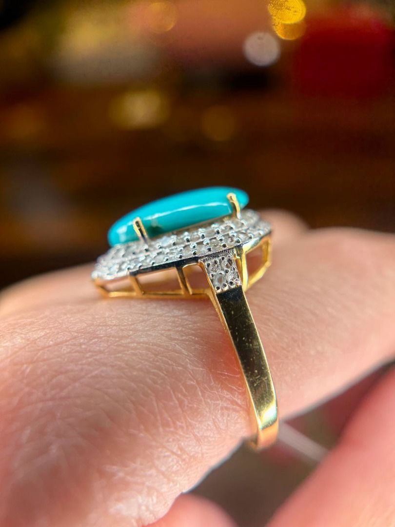 S7.75 Natural Turquoise & Diamonds in S925 Silver | Statement Ring (Category: Rings) located in Baguio. Submitted by asna_taku (Listing ID 1471026252, Image 3). Description: 💙 Natural Turquoise & Diamonds in S925 Silver | Statement Ring 💍✨ A stunning pop of turquoise paired with the brilliance of natural diamonds! 💎 This eye-catching pear-shaped gemstone ring is perfect for ladies who love elegant, distinctive jewelry with a little kikay charm