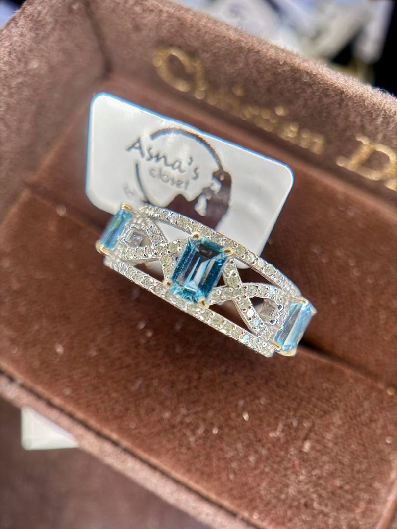 S8 Natural Aquamarine & Diamonds | S925 Silver Ring (Category: Rings) located in Baguio. Submitted by asna_taku (Listing ID 1471025995, Image 1). Description: 💎 Natural Aquamarine & Diamonds | S925 Silver Ring A gorgeous icy-blue beauty! 💙 Featuring 3 natural octagon-cut aquamarines from Brazil, accented with natural diamonds in an elegant openwork design. ✨ AGA certificate included 💎 Natural Aquamarine: 1.65 cts 💎 Natural Diamonds: approx. 0